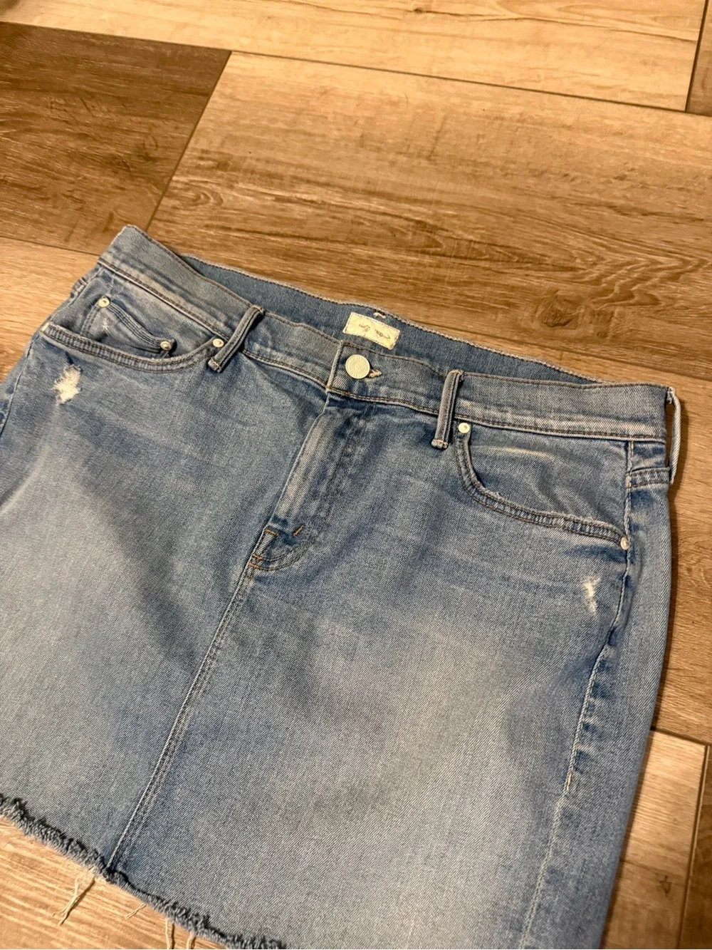 MOTHER Light Blue Denim Mini Skirt - Frayed Hem